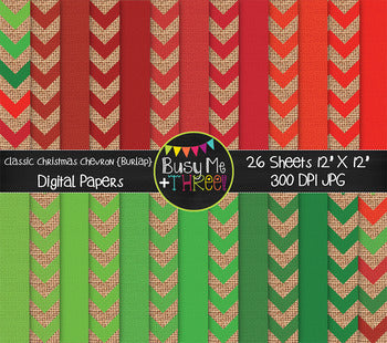Christmas Digital Papers Classic Chevron Burlap {Commercial Use Graphics}