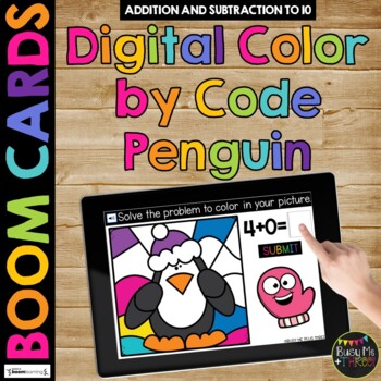 Winter Boom Cards™ PENGUIN Color by Code Math Digital Learning Activity