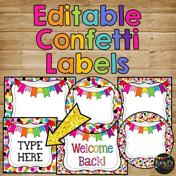 Editable Confetti Labels Rainbow Polka Dots {30 different labels}