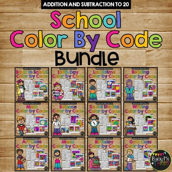 Color by Code Activities SCHOOL BUNDLE Math {Addition & Subtraction to 20}