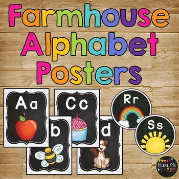 Alphabet Posters and Word Wall Labels SHIPLAP and CHALKBOARD White Wood
