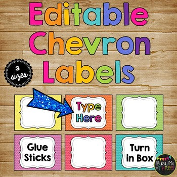 Editable Labels for Classroom Organization, Decor, Colorful Chevron