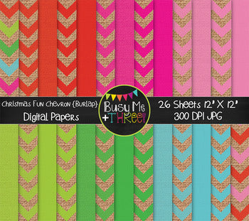 Burlap Christmas Fun Chevron Digital Papers {Commercial Use Digital Graphics}