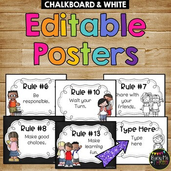 Editable Rule Posters CHALKBOARD and WHITE Melonheadz Edition, Rules