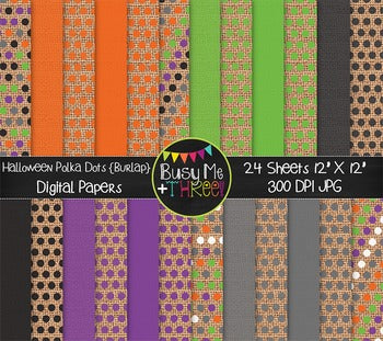 Halloween Polka Dots on Burlap Digital Papers {Commercial Use Digital Graphics}