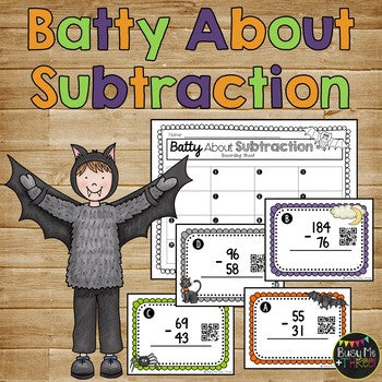 Halloween Math Game, Subtraction, 2 and 3 Digit With Regrouping {QR Codes}