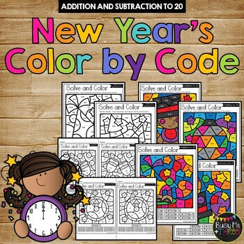 Color by Code New Year's Activities for Math {Addition and Subtraction to 20}