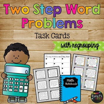 Two Step Word Problems Task Cards, QR Codes, Numbers Up To 99