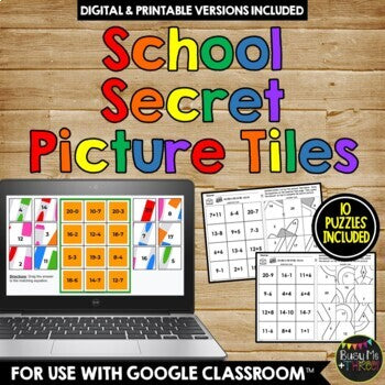 Back to School Activities Digital Secret Picture Tile Puzzles Google Classroom™
