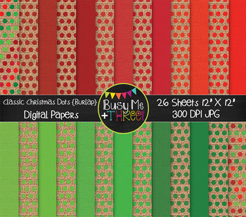 Classic Christmas Dots on Burlap Digital Papers {Commercial Use Graphics}