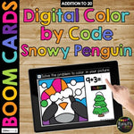 Winter Boom Cards™ Color by Code PENGUIN in SNOW Math Digital Learning Activity