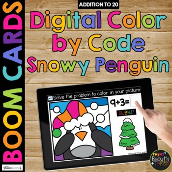 Winter Boom Cards™ Color by Code PENGUIN in SNOW Math Digital Learning Activity