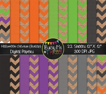 Halloween Chevron on Burlap Digital Papers {Commercial Use Digital Graphics}