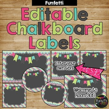 Editable Labels FUNFETTI & Chalkboard Chevron and Stripes {30 different labels}