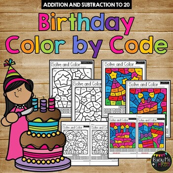 Color by Code BIRTHDAY Color by Number {Addition & Subtraction to 20}