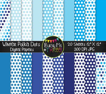 Winter Polka Dots on White Digital Papers {Commercial Use Digital Graphics}