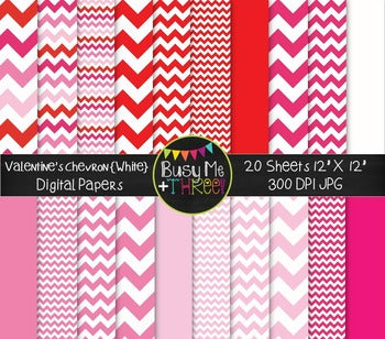 Valentine's Day Chevron on White Digital Papers {Commercial Use Graphics}