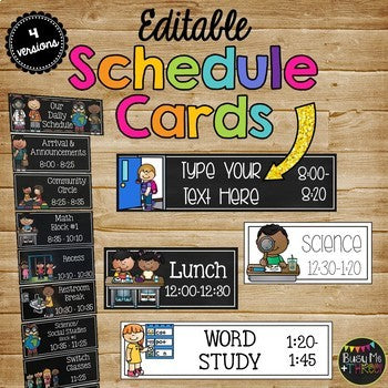 Daily Visual Schedule Cards with Editable Times & Words Chalkboard