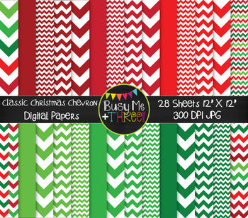 Christmas Digital Papers Classic Chevron on White {Commercial Use Graphics}