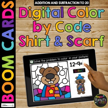 Boom Cards™ Groundhog Day DIGITAL Color by Code BUNDLE 6 Decks Add & Subtract