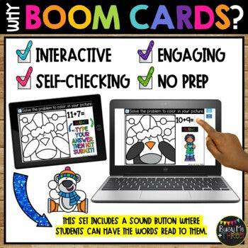 Winter Boom Cards™ Color by Code PENGUIN in SNOW Math Digital Learning Activity