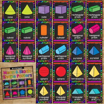 2D and 3D Shape Posters NEON AND CHALKBOARD Classroom Decor