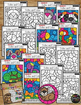 Color by Code PETS and Animals Color by Number {Addition & Subtraction to 10}