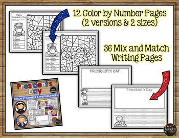 President's Day Activities for Math & Writing | Color by Number & Writing Sheets