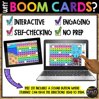Hundreds Chart Ordering Numbers to 100 BOOM CARDS™ Digital Learning Game