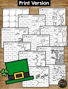 St. Patrick's Day Digital Secret Picture Tile Math Puzzles Google Classroom™