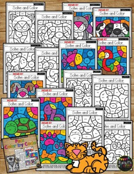 Color by Code PETS and Animals Color by Number {Addition & Subtraction to 20}