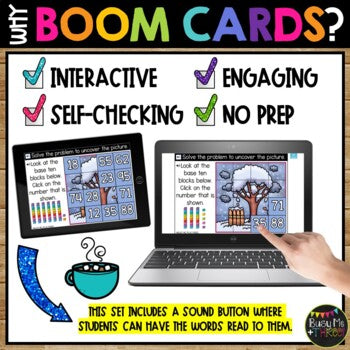 WINTER Boom Cards™ Uncover the Picture Set 3 Place Value Base Ten & Word Form