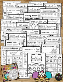 End of the Year LITERACY REVIEW Summer Packet 2nd Grade ELA No Prep Printables