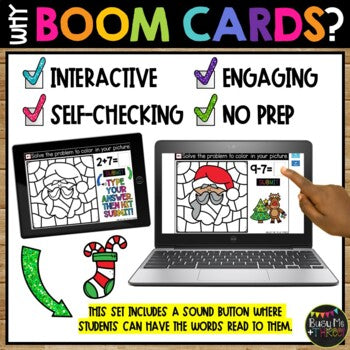 Christmas Boom Cards™ SANTA Color by Code Math Digital Learning Activity