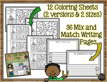 ST. PATRICK'S DAY Activities for Writing & Math Color by Number & Writing Pages