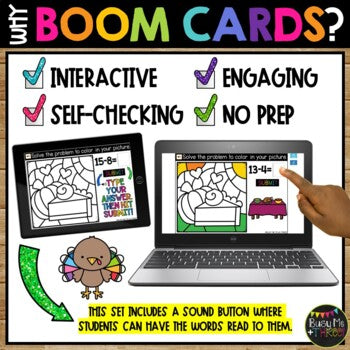 Thanksgiving Boom Cards™ Color by Code PUMPKIN PIE Digital Learning Activity