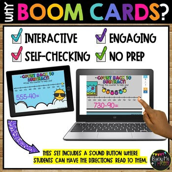 Subtracting Numbers on the Number Line to 1,000 BOOM CARDS™ Digital Learning