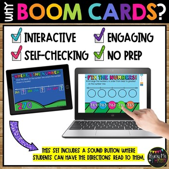 Number Line Practice Ordering Numbers to 1,200 BOOM CARDS™ Digital Learning Game