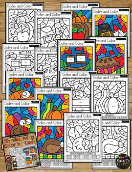 Color by Code Thanksgiving Activities {Addition and Subtraction to 20}