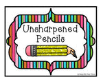 Sharp and Dull Pencil Labels Fun and Funky, Polka Dots and Stripes, Organization