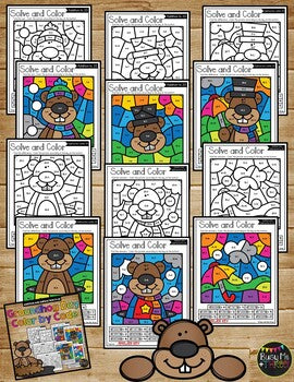 Color by Code Groundhog Day Math Activities {Addition & Subtraction to 20}