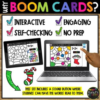 Christmas TREE Boom Cards™ Color by Code Digital Learning Math Activity