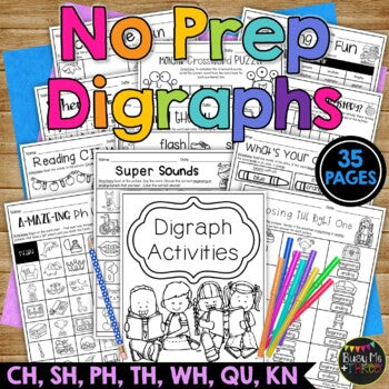 Digraph Worksheets No Prep Printables Word Study Phonics Word Work Activities