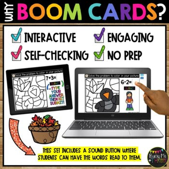 Boom Cards™ Fall Color by Code CROW Digital Learning Activity, Add & Subtract