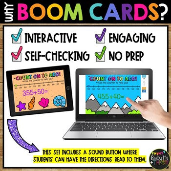 Adding Numbers on the Number Line Sums to 1,000 BOOM CARDS™ Digital Learning