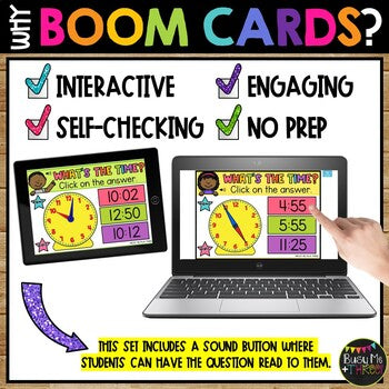 Telling Time BOOM CARDS™ Measurement Digital Learning Game