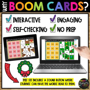 Boom Cards™ Christmas Math Puzzles Digital Learning Activity Mystery Pictures