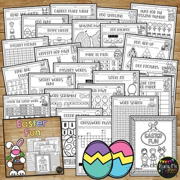 Easter Activities Packet NO PREP Fun Math and Literacy Color by Number & Puzzles