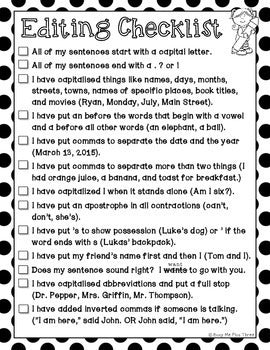 Daily Editing Checklist for First and Second Grade **UK VERSION**