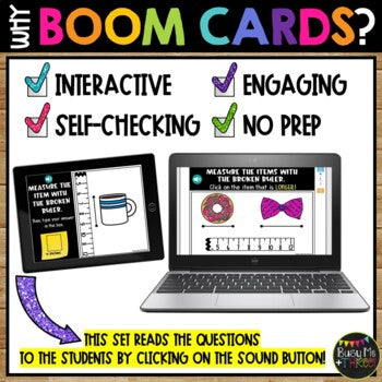 Broken Ruler Boom Cards™ Math Station Measurement Activity in Inches